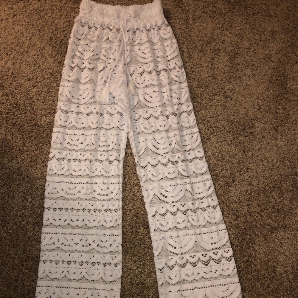 White cover up beach wear, bought at Macy’s.